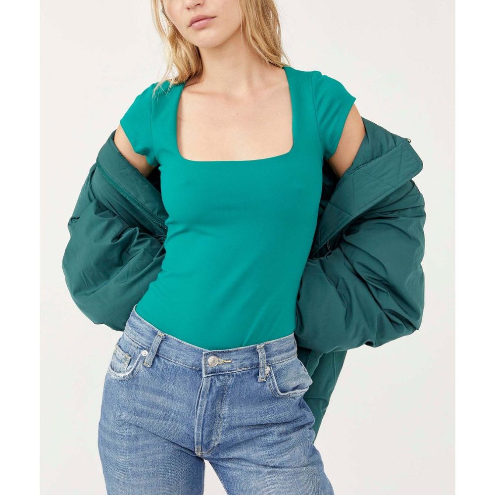 NWT L Free People Square Eyes Bodysuit / Everglade